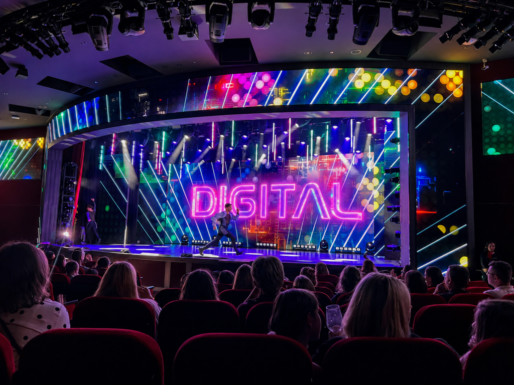 Digital theatre performance on stage aboard P&O Iona