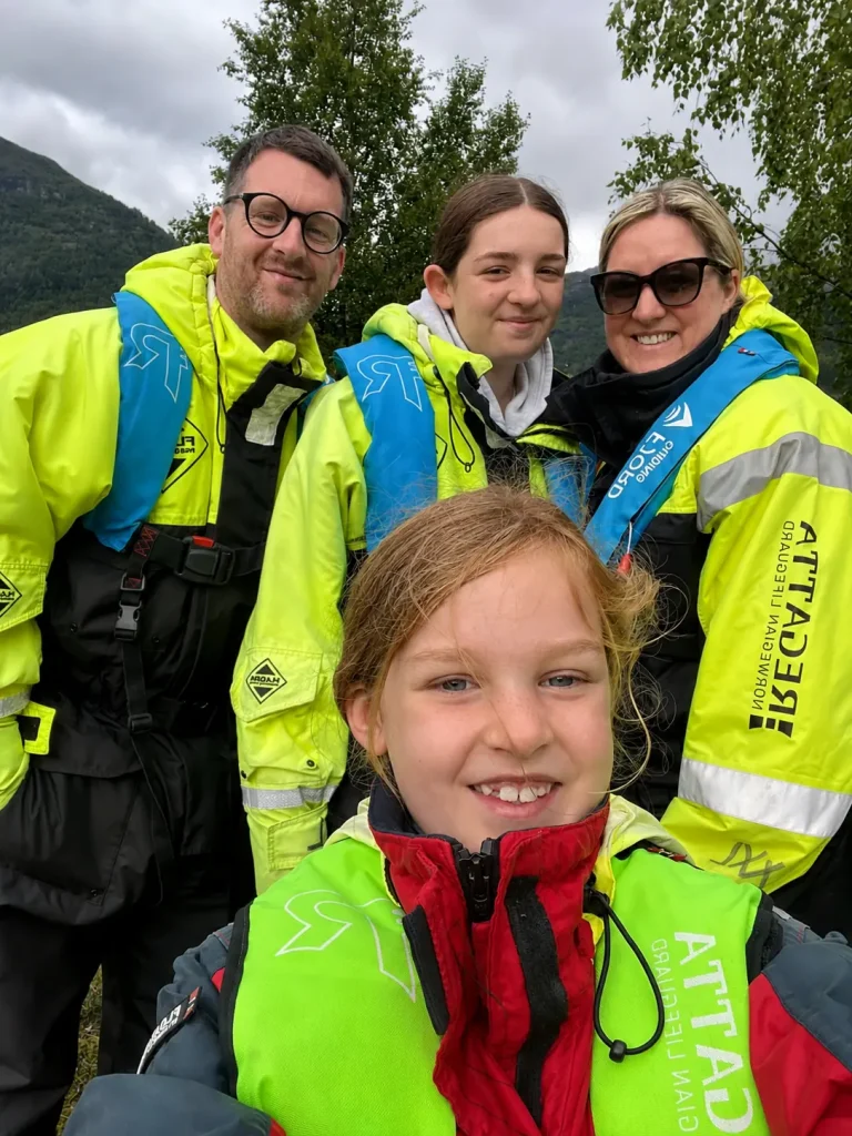 Home Family ready for a RIB boat excursion in Hellesylt, Norway